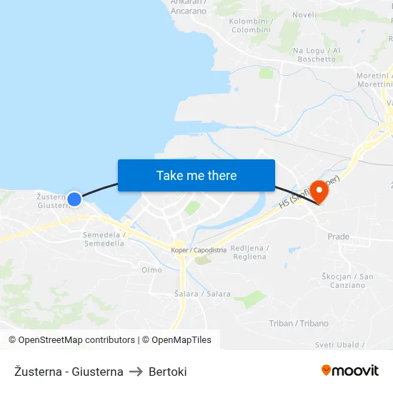 Žusterna - Giusterna to Bertoki map