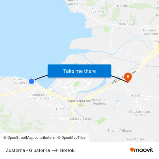 Žusterna - Giusterna to Bertoki map