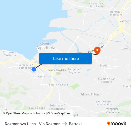 Rozmanova Ulica - Via Rozman to Bertoki map