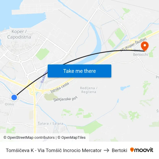 Tomšičeva K - Via Tomšič Incrocio Mercator to Bertoki map