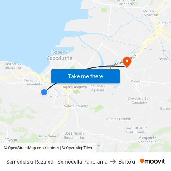 Semedelski Razgled - Semedella Panorama to Bertoki map