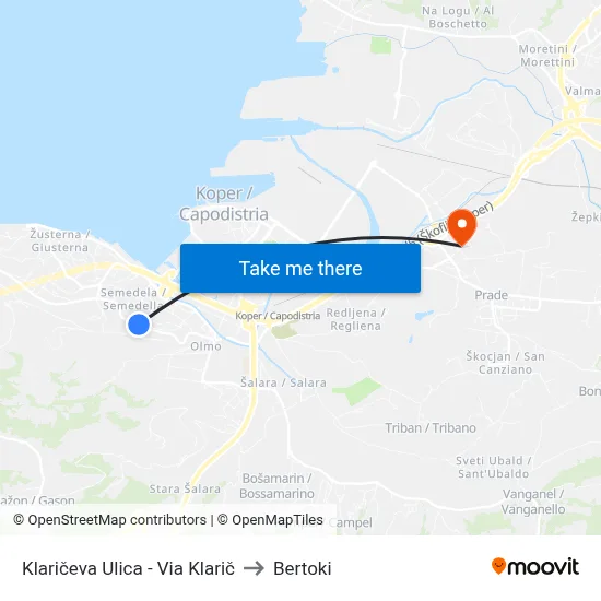 Klaričeva Ulica - Via Klarič to Bertoki map