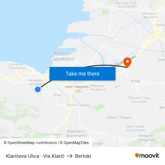 Klaričeva Ulica - Via Klarič to Bertoki map
