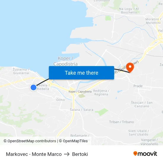 Markovec - Monte Marco to Bertoki map