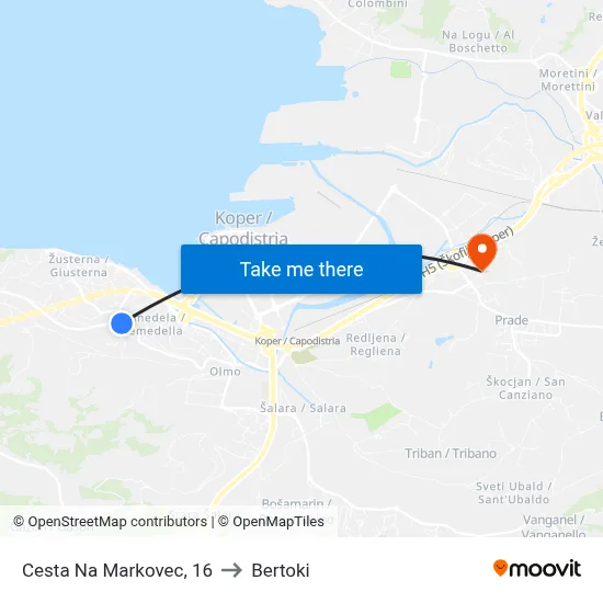 Cesta Na Markovec, 16 to Bertoki map