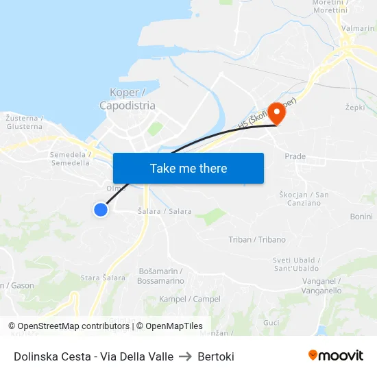 Dolinska Cesta - Via Della Valle to Bertoki map