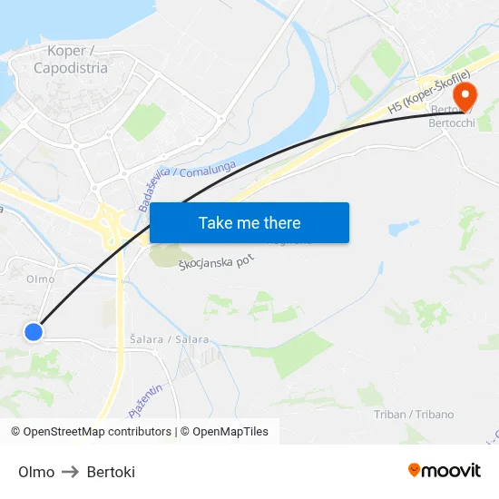 Olmo to Bertoki map