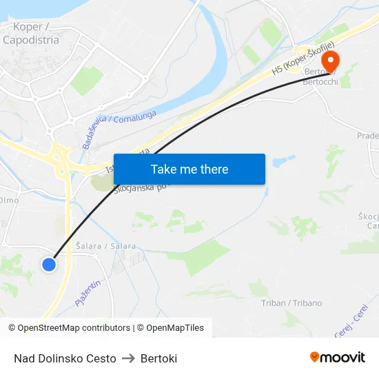 Nad Dolinsko Cesto to Bertoki map