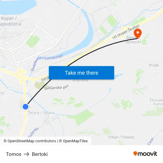 Tomos to Bertoki map