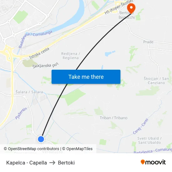 Kapelca - Capella to Bertoki map