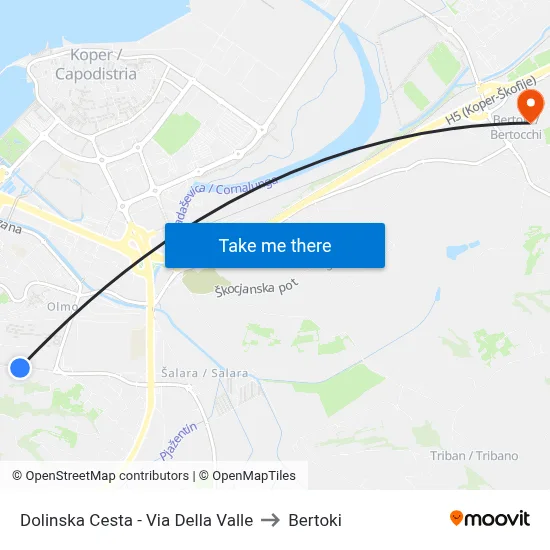 Dolinska Cesta - Via Della Valle to Bertoki map