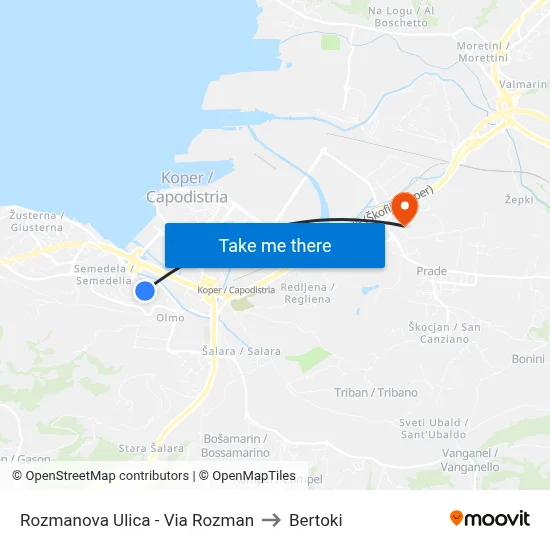 Rozmanova Ulica - Via Rozman to Bertoki map