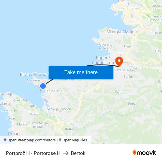 Portprož H - Portorose H to Bertoki map