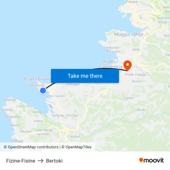Fizine-Fisine to Bertoki map