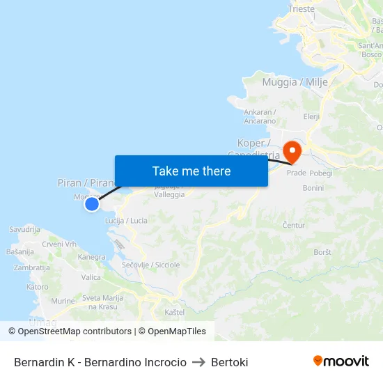 Bernardin K - Bernardino Incrocio to Bertoki map