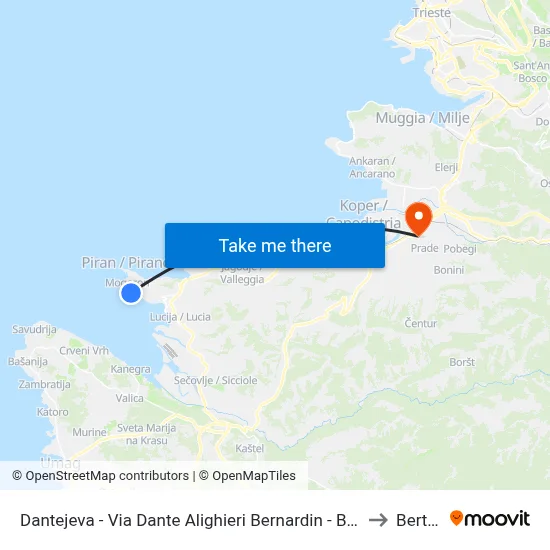 Dantejeva - Via Dante Alighieri  Bernardin - Bernardino to Bertoki map