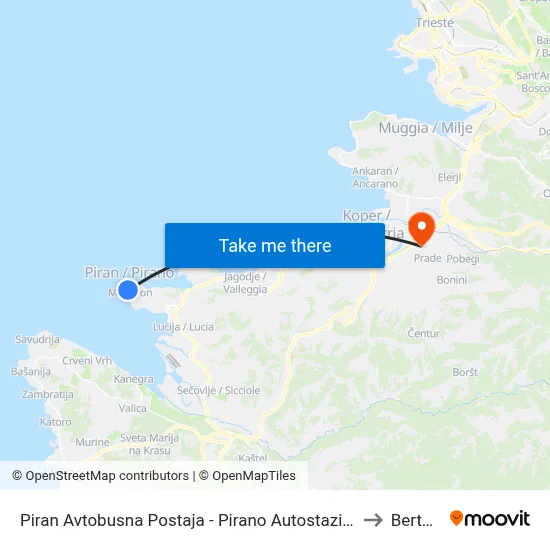 Piran Avtobusna Postaja - Pirano Autostazione to Bertoki map