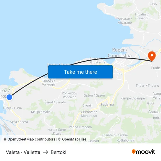 Valeta - Valletta to Bertoki map
