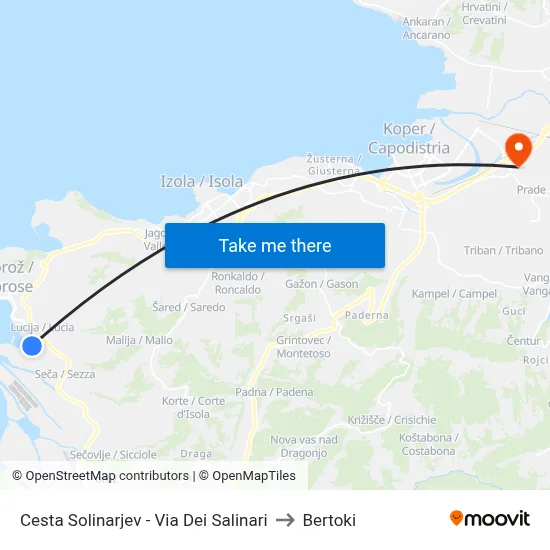 Cesta Solinarjev - Via Dei Salinari to Bertoki map