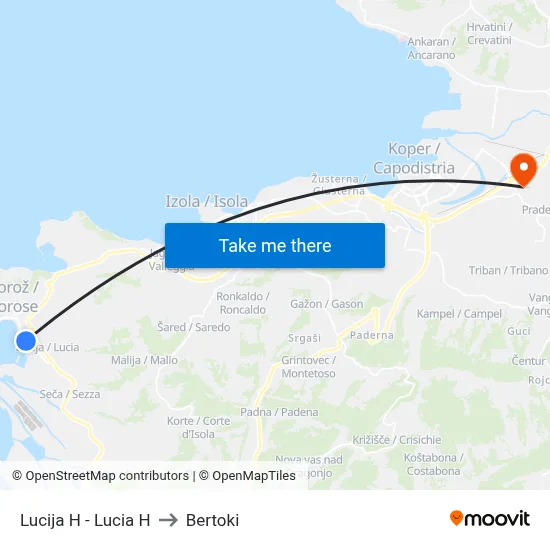 Lucija H - Lucia H to Bertoki map