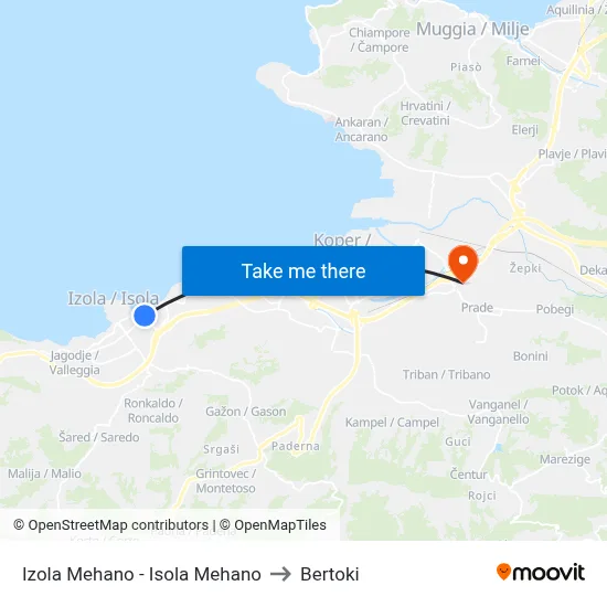 Izola Mehano - Isola Mehano to Bertoki map