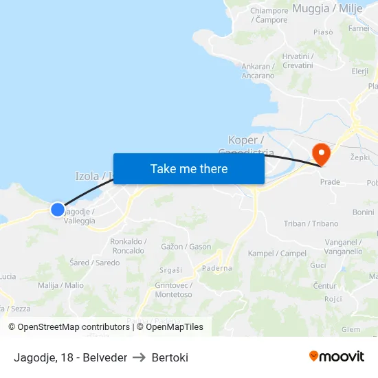 Jagodje, 18 - Belveder to Bertoki map