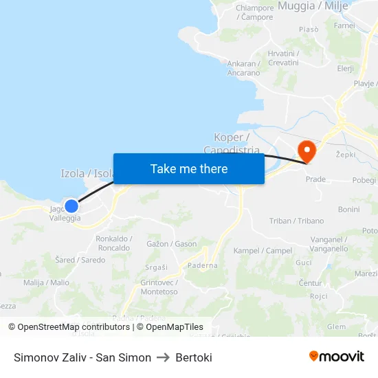 Simonov Zaliv - San Simon to Bertoki map