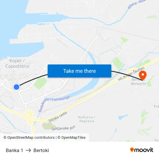 Banka 1 to Bertoki map