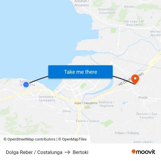 Dolga Reber / Costalunga to Bertoki map