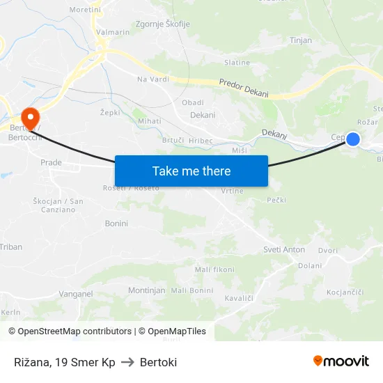 Rižana, 19  Smer Kp to Bertoki map