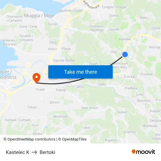 Kastelec K to Bertoki map