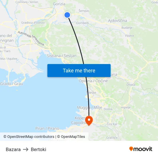 Bazara to Bertoki map