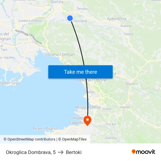 Okroglica  Dombrava, 5 to Bertoki map