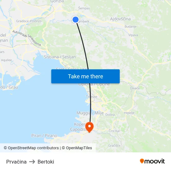 Prvačina to Bertoki map