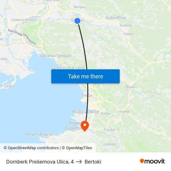 Dornberk  Prešernova Ulica, 4 to Bertoki map