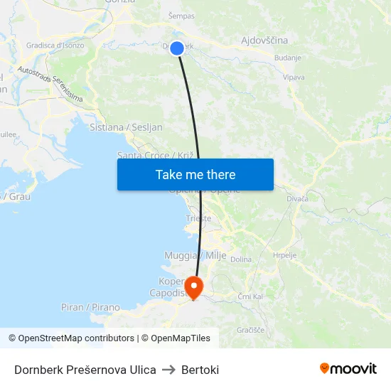 Dornberk  Prešernova Ulica to Bertoki map