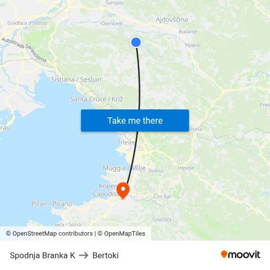 Spodnja Branka K to Bertoki map