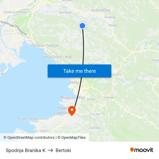 Spodnja Branika K to Bertoki map