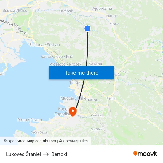 Lukovec Štanjel to Bertoki map