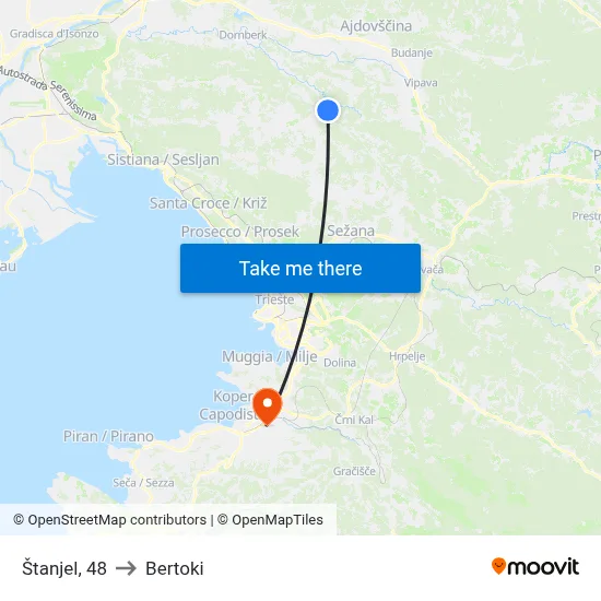 Štanjel, 48 to Bertoki map