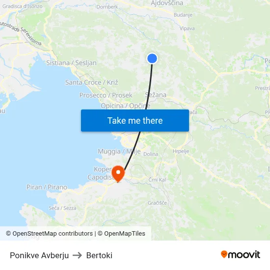 Ponikve Avberju to Bertoki map
