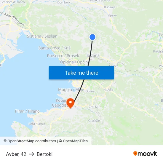 Avber, 42 to Bertoki map