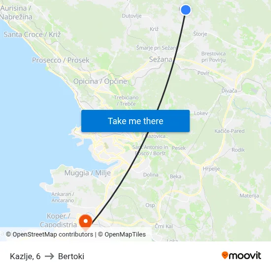 Kazlje, 6 to Bertoki map
