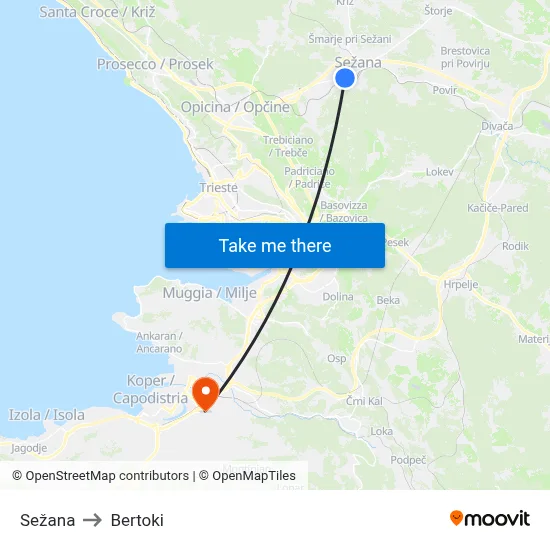 Sežana to Bertoki map