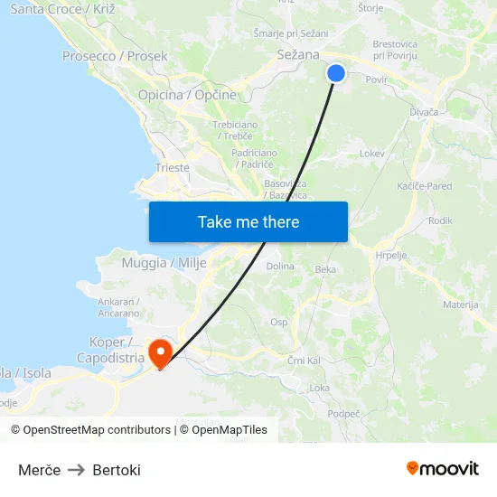 Merče to Bertoki map