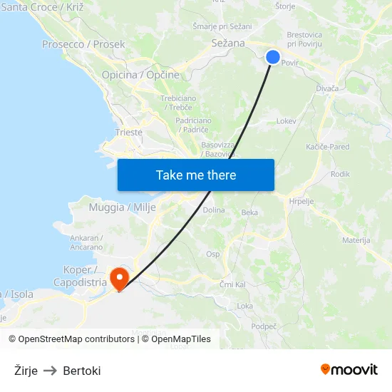 Žirje to Bertoki map