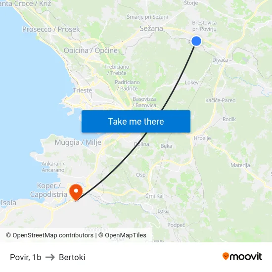 Povir, 1b to Bertoki map
