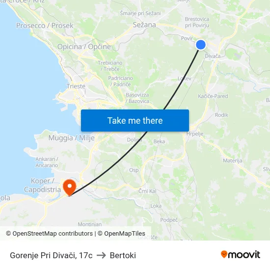 Gorenje Pri Divači, 17c to Bertoki map