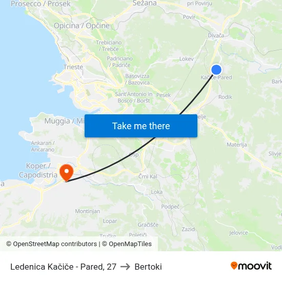 Ledenica Kačiče - Pared, 27 to Bertoki map