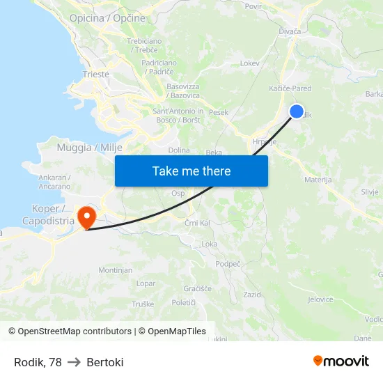 Rodik, 78 to Bertoki map